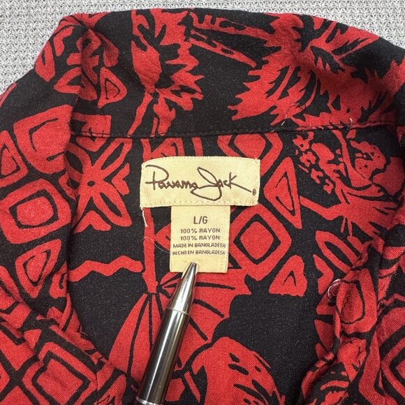 Panama Jack Mens Sz L Red Geometric Hawaiian Shirt Short Sleeve Hula Girl Rayon - Picture 8 of 13